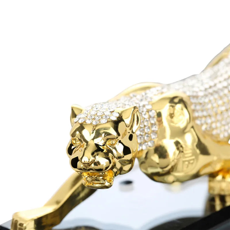 Metal Traditional Tiger Model Alloy Golden Leopard Figurine Office Desktop Ornaments Wealth Car Interior Crafts Home Decoration
