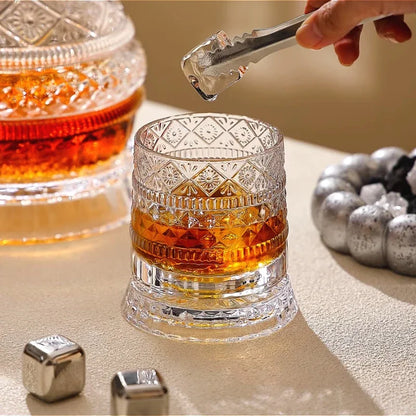 European Crystal Wine Decanter with Rotating Star Design - Whiskey & Beer Glass Set, Modern Home Bar Accessories Gift