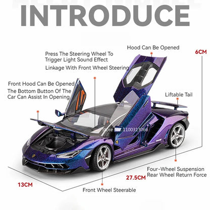 1:18 Alloy Lambor Aventador SVJ63 LP770 Models Cars Toys Doors Opened Miniature Car Wheel Steering Vehicles Child Adult Gifts