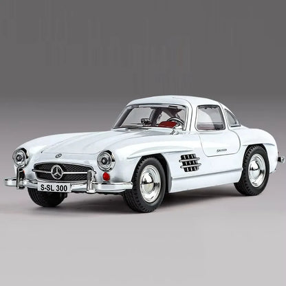 1:24 300SL Alloy Toys Diecast Models Cars 4 Doors Opened Vehicles Light Music Wheel Steering Vintage Car Children's Day Gifts