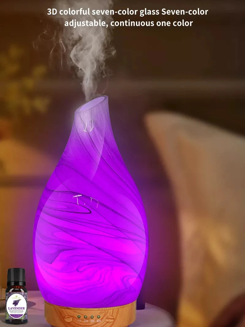 Diffuseur d'arôme en verre 3D LED, humidificateur d'aromathérapie, huile essentielle, chambre à coucher, diffuseur d'arôme en verre coloré pour diffuseur de maison