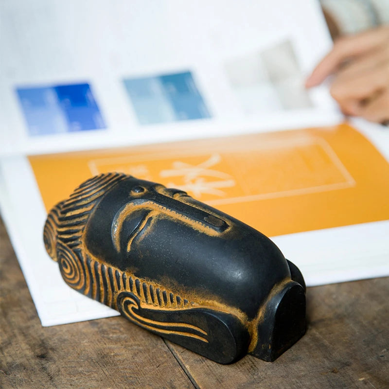 Chinese Zen Formless Buddha Head Ornament Imitation Cast Iron Figurines for Home Decor Desk Accessories Art Figurine Decoration