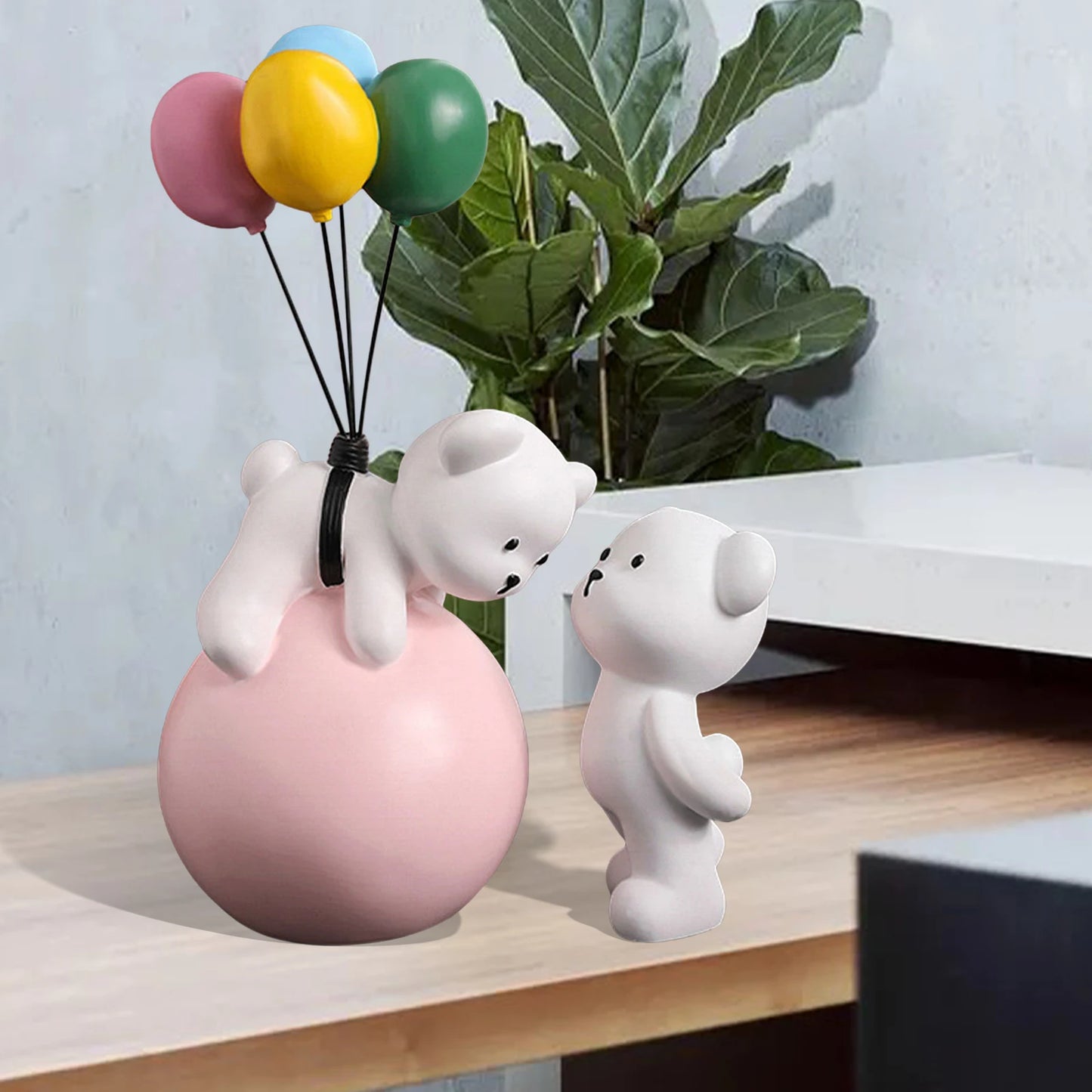 Resin Polar Balloon Bear  Flying Bear Figurine Statue Sculpture Ornaments For Home Bookshelf Bedroom Decoration