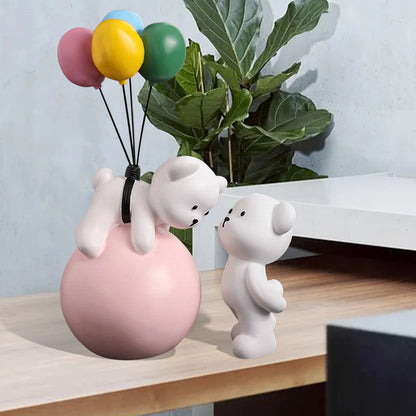 Resin Polar Balloon Bear  Flying Bear Figurine Statue Sculpture Ornaments For Home Bookshelf Bedroom Decoration