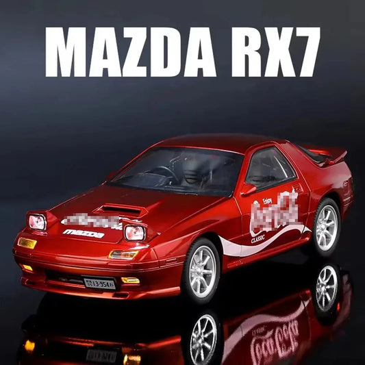 1:24 M3 RX7-FC Models Cars Toy Alloy Diecast 4 Doors Opened Miniature Car with Light Music Vehicle Boys Festival Gifts