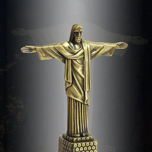 Jesus Figurine Statue Brazil Christ the Redeemer Statue Tabletop Sculpture Metal Crafts Big Ben World Famous Building Home Decor