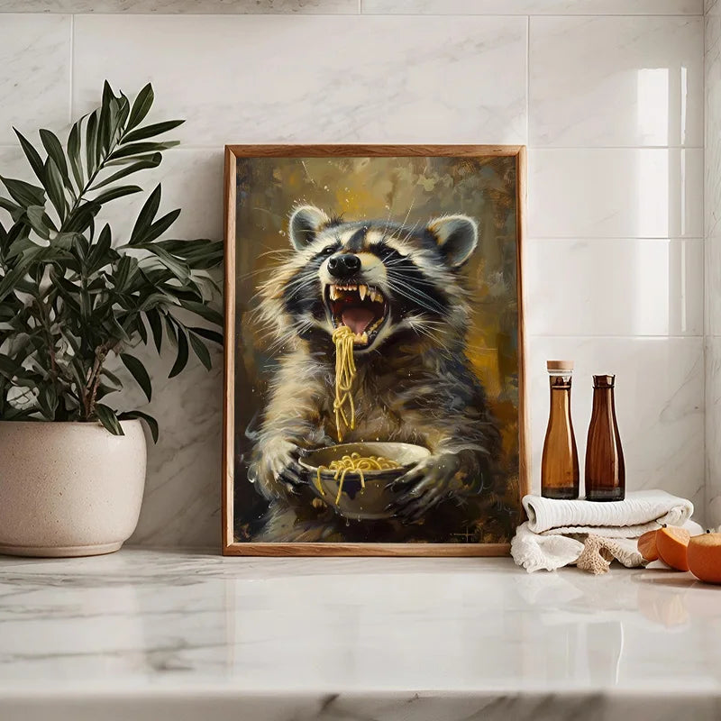 Lamian Noodles Animal Raccoon Hamster Bear Poster Canvas Printing Vintage Animals Kitchen Art Decor Home Dining Room Decoration