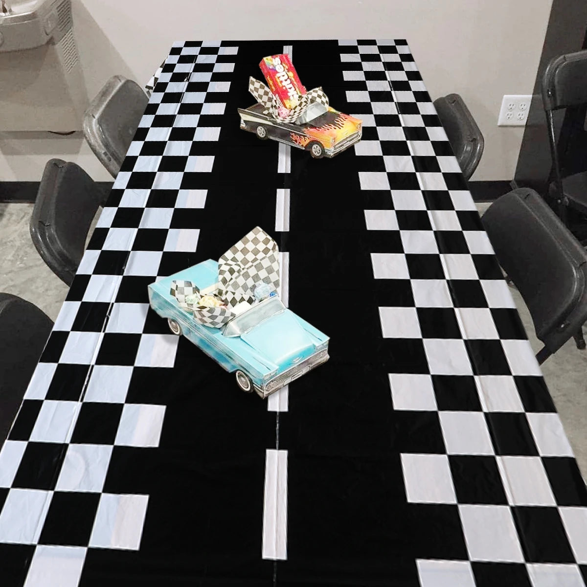 Checkered Tablecloths Race Car Party Decoration Black White Checkered Flag Racetrack Tablecover Birthday Party Supplies for Boys