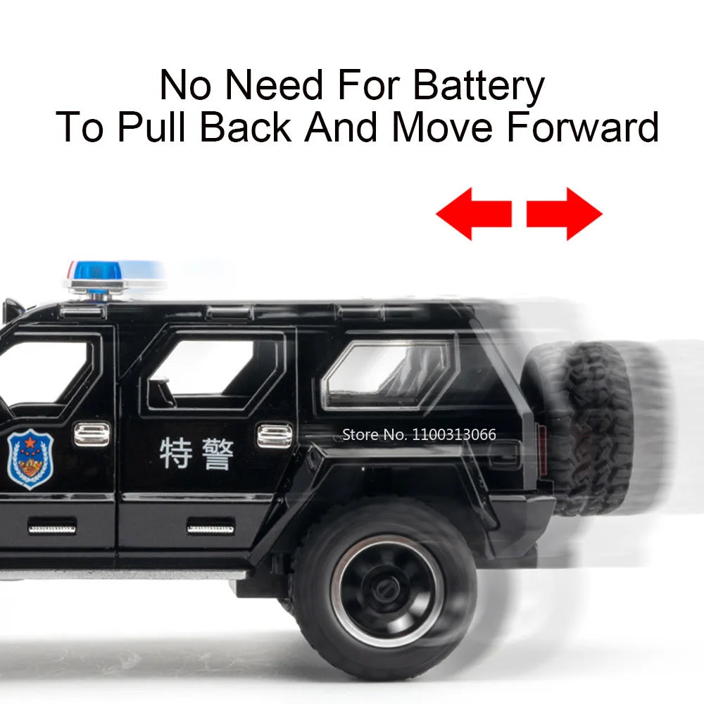 1:24 Scale Alloy QiaoZhiBaDun H2 Police Car Models Toys 6 Doors Opened Vehicles Wheel Pull Back Cars Adult Kids Birthday Gifts