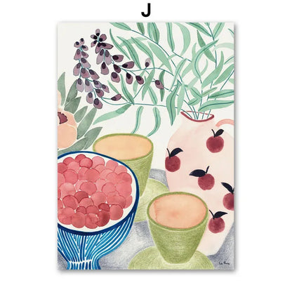 Abstract Girl Hand Fruit Flower Leaf Vase Wall Art Canvas Painting Nordic Posters And Prints Wall Pictures For Living Room Decor