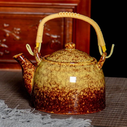 900ML Kiln Change Ceramic Handle Pot Beauty Health Teapot with Filter Holes Cold Kettle Tea Infuser for Home Ceramic Tea Set