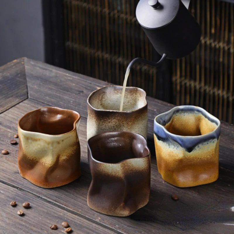 Irregular Twisted Shape Cup 9.47oz/280ml Ceramic Coffee Tea Cup No Handle Polychromatic Creative Pottery Mugs Coffee Cups Retro
