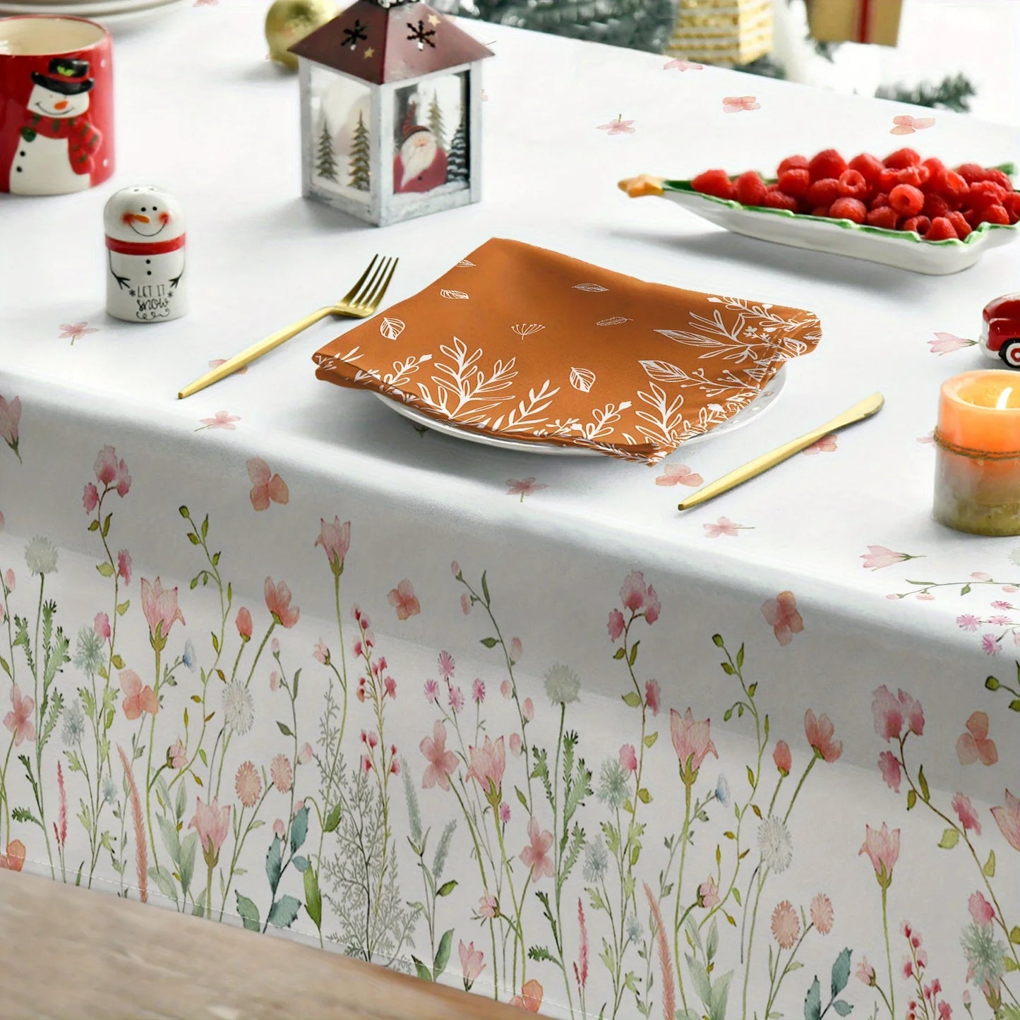 Spring Pink Flowers Rectangle Tablecloth Wedding Party Decor Seasonal Farmhouse Kitchen Dining Table Cloths Picnic Table Decor