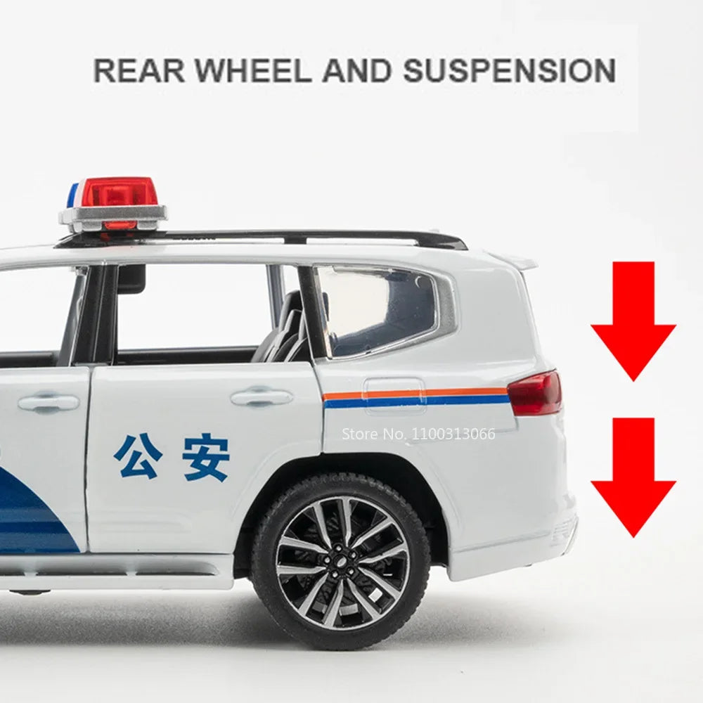 1:32 LAND CRUISER LC300 Police Cars Toys Alloy Diecast Model 6 Doors Opened with Light Music Vehicles Models Boys Birthday Gifts