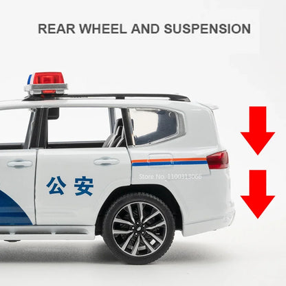 1:32 LAND CRUISER LC300 Police Cars Toys Alloy Diecast Model 6 Doors Opened with Light Music Vehicles Models Boys Birthday Gifts