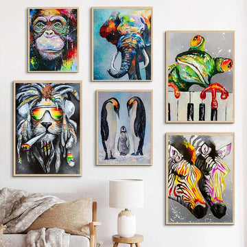 Modern Home Wall Art Colorful Animal Cow Giraffe Monkey HD Canvas Oil Painting Poster Print Bedroom Living Room Decoration Gifts