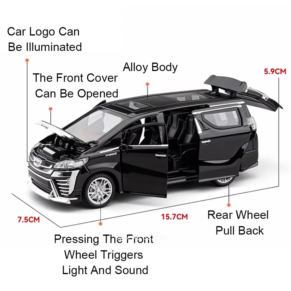 1:32 Scale Alloy Alphard Vellfire Toys Cars Models 6 Doors Opened MPV Toys Wheel Pull Back Vehicles for Boyfriend Festival Gifts