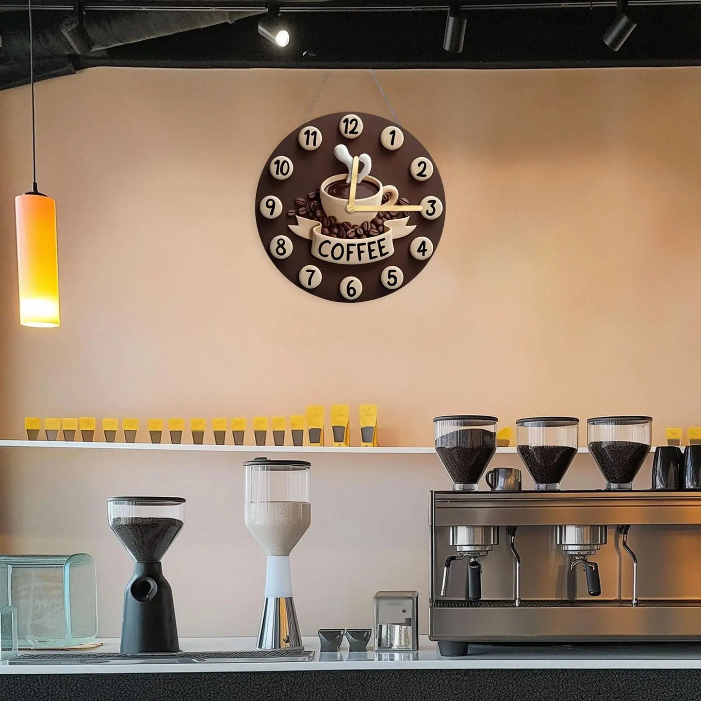 Coffee Cup Clock Hanging Ornament 2D Craft Creative Collection Decorative for