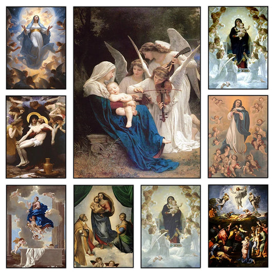 Mary God Jesus Virgin Mary Religion Christ Catholic Churches Poster Print Wall Art Pictures Canvas Painting Room Home Decor Gift
