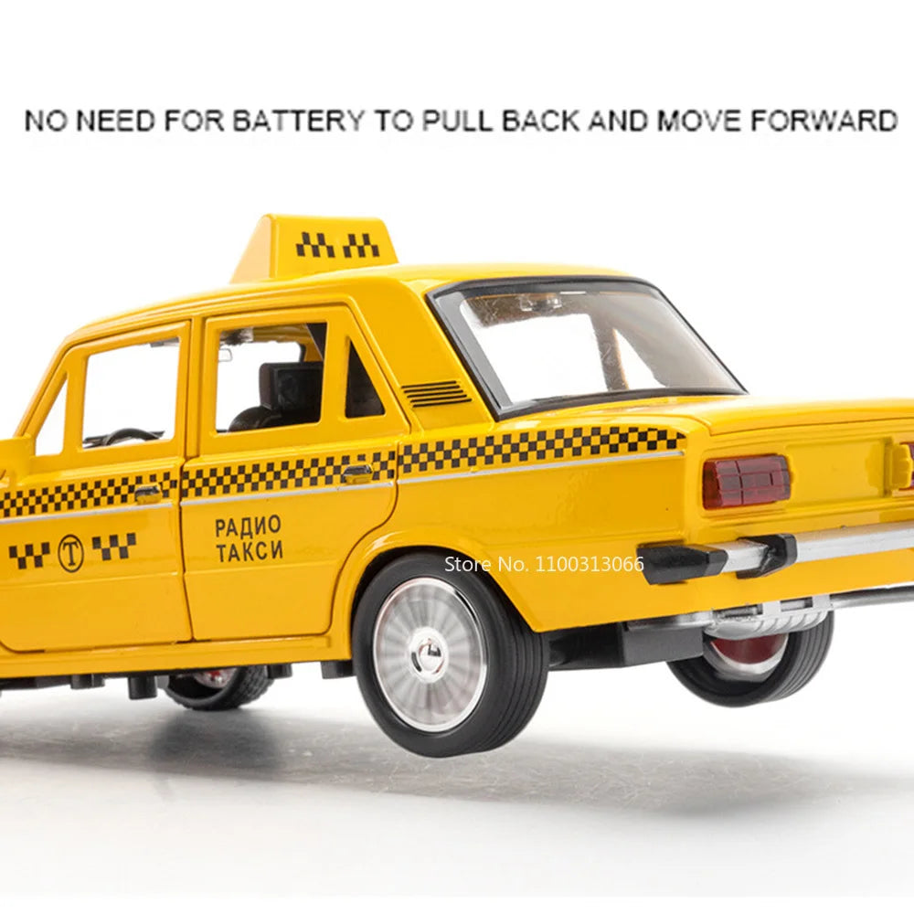 1/18 Russia Lada Niva Taxi Cars Models Alloy Diecast Toys 6 Doors Opened Vehicle With Light Sound Taxis Model Kids Birthday Gift