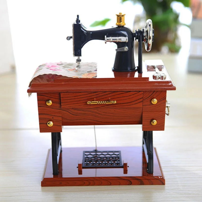 2021 Newest Vintage Music Box Mini Sewing Machine Mechanical Christmas Gift Table Decor Musical Toy