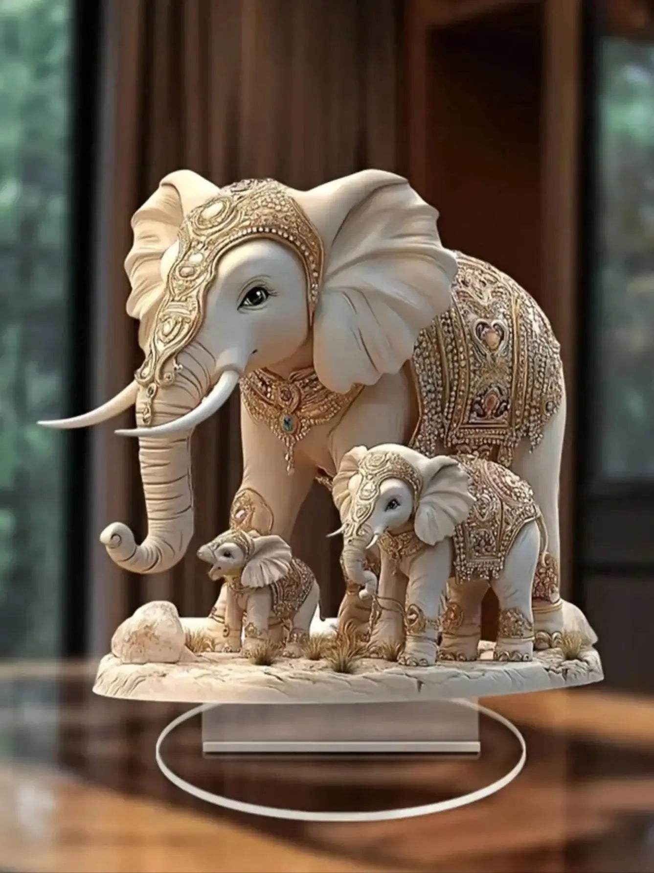 Bohemian elephant home desktop decoration with gold and white jewelry, suitable for bedroom decoration and ideal Easter gift,