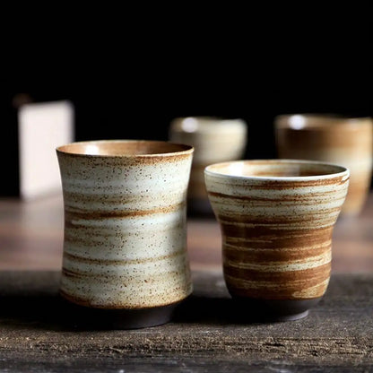 Japanese Raku Pottery MugHand-PaintedVintageCeramic Cup for Tea/Coffee 100-200ml NaturalTexture 5 Styles Home HotelRestaurantUse