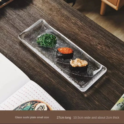Japanese transparent glass long plate household palm print sushi plate sashimi plate cooking plate condiment dish tableware