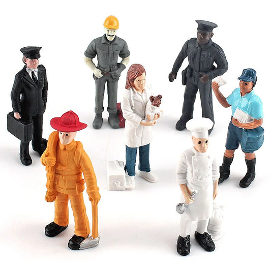 7Pcs/Lots Simulation Figurines Worker Human Action Figure Police Chef Firemen Models Postman Veterinarian Figures Kids Toys Gift