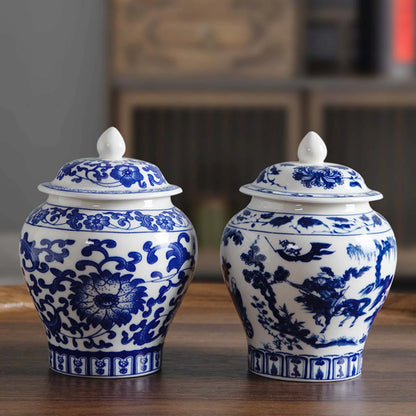 Pot de gingembre en céramique chinoise, Vase à fleurs décoratif avec couvercle, pot en porcelaine bleue et blanche pour décoration de Restaurant, ornement