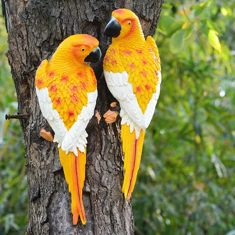 Simulation Parrot Statue Wall Mounted Outdoor Garden Tree Decoration Animal Sculpture Home Office Garden Decoration Ornament