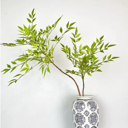110 cm große künstliche Pflanzen mit 2 Gabeln, künstlicher Bambuszweig, Kunststoff-Nandina-Blätter, hohe grüne Landschaft für Hausgarten-Dekoration