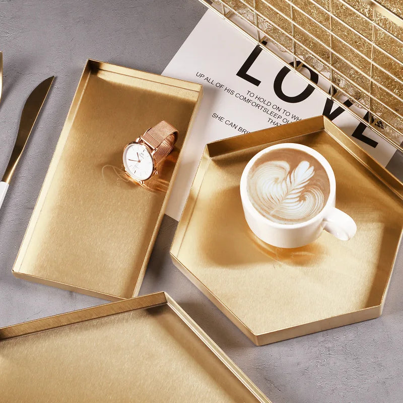 Gold Geometry Stainless Steel Storage Tray Nordic   Cosmetic Box    Decoration on Table Home