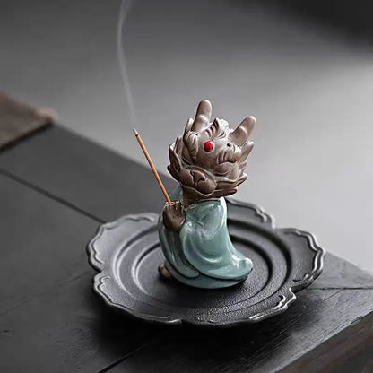 Wishing Dragon Line Incense Burner Creative Ceramic Zodiac Dragon King Incense Insertion Seat Zen Tea Ceremony Desktop Incense