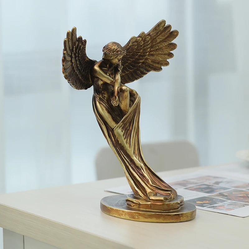 Resin Sculpture Home Decor Decorative Statue For Living Room Figurines For Interior Desk Office Decoration Table Golden Angel