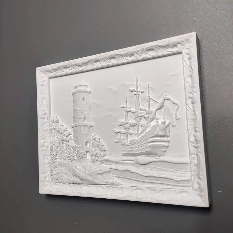 Nordic Lighthouse And Ship Retro Relief Art Ornaments Plaster Sculpture Decoration Living Room Figurines Desktop Modern Statue