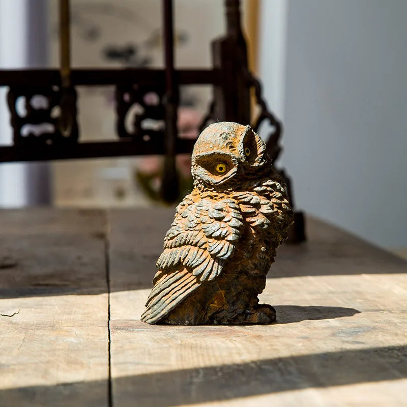 Creative Owl Ornaments Imitation Cast Iron Living Room Desktop Mini Home Ornaments Study Decoration Tea Pet Art Figurine Decor