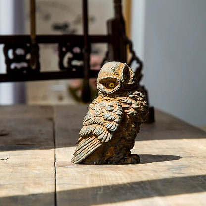 Creative Owl Ornaments Imitation Cast Iron Living Room Desktop Mini Home Ornaments Study Decoration Tea Pet Art Figurine Decor