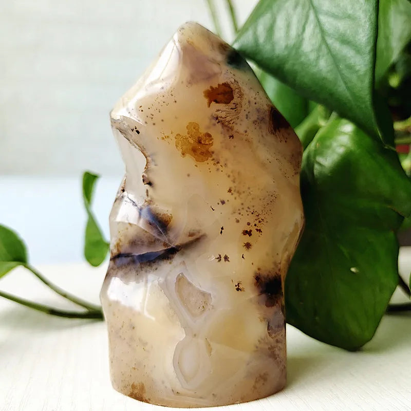 Natural Stone Moss Agate Ice Cream Flame Shaped Witchcraft Spiritual Meditation Energy Stone Home Feng Shui Crystal Ornaments