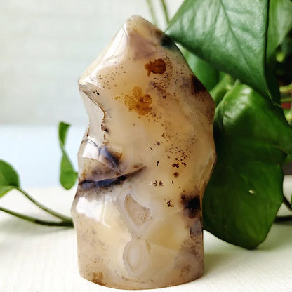 Natural Stone Moss Agate Ice Cream Flame Shaped Witchcraft Spiritual Meditation Energy Stone Home Feng Shui Crystal Ornaments