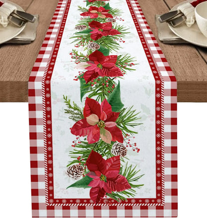 Christmas Elk Deer Snowflake Linen Table Runner Table Decor Winter Xmas Reindeer Plaid Dining Table Runners Christmas Decoration