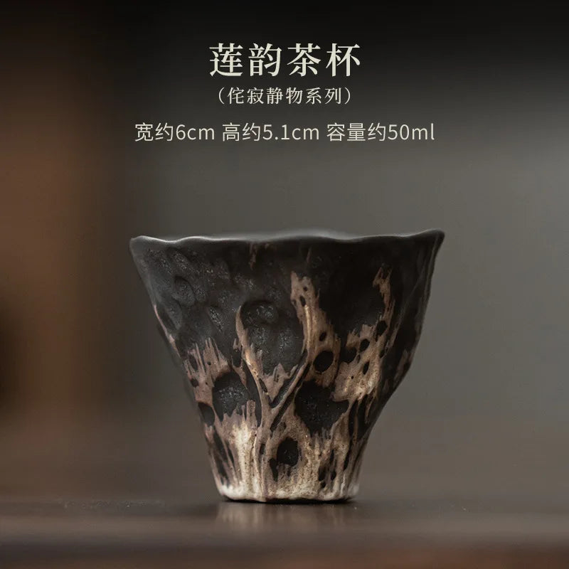 Japanese style wabi-sabi style lotus rhyme tea cup rough pottery kung fu tea set tasting tea cup small single cup master cup