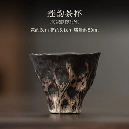 Japanese style wabi-sabi style lotus rhyme tea cup rough pottery kung fu tea set tasting tea cup small single cup master cup