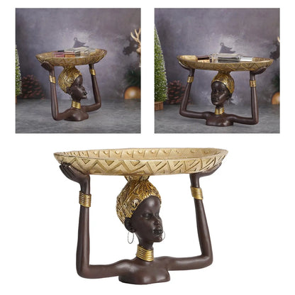 Lady Statue Tray, African Figurines, Human Craft for Bedroom Office Display Decor