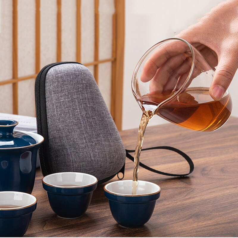 Keramisk bærbar kung fu te cup kuai ke te sæt - rejse udendørs tekande med te kopper - rejse gaiwan tesæt med kopper og krus