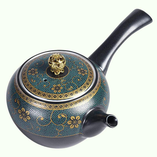 إبريق شاي كيوسو الياباني مصنوع يدويًا من الفضة الإسترلينية
