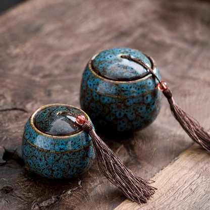 Handmålad keramik Tea lagringstank | Memorial Container Pet Ashes Casket | Japanska keramiska tescontainerburkar kanister | Tefel
