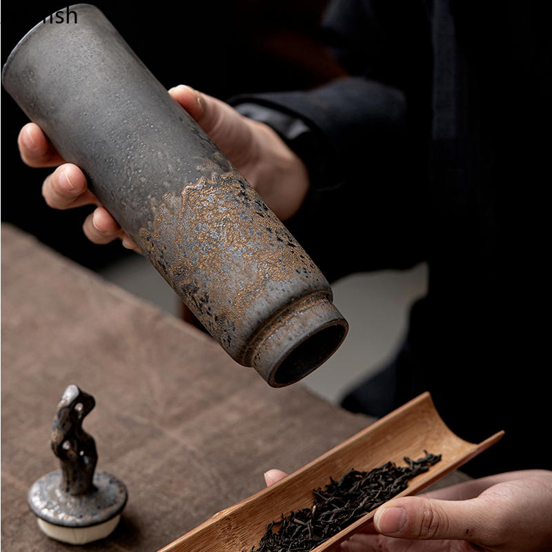 Caddy de chá de cerâmica retro chinês de decoração selada à prova de umidade