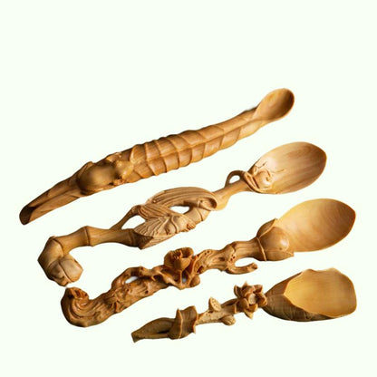 Chinese zen tea spoon Handmade craft wood carving