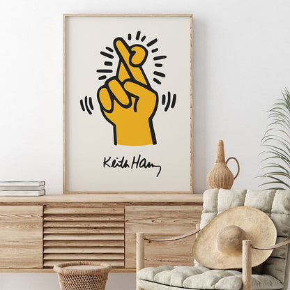 Keith Prints Yellow Color Pop Art Print Poster Finger Dancing Flowers Canvas Painting Abstract Wall Picture For Bed Room Decor